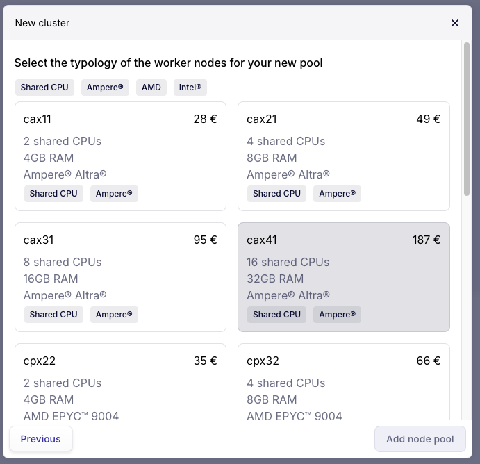 Worker node type selection