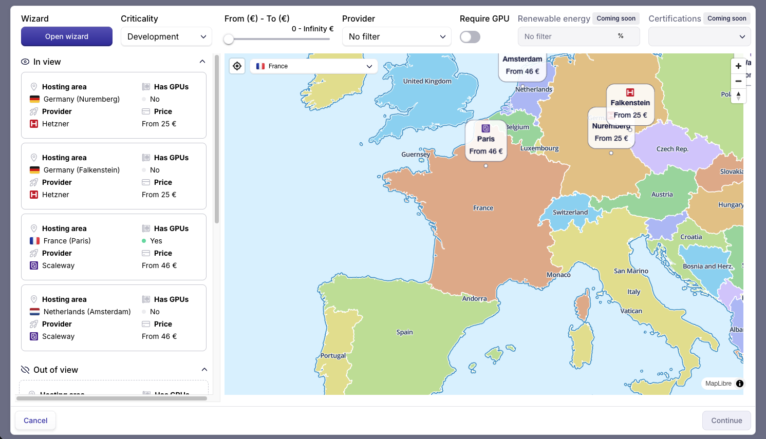 Carte interactive des fournisseurs et régions