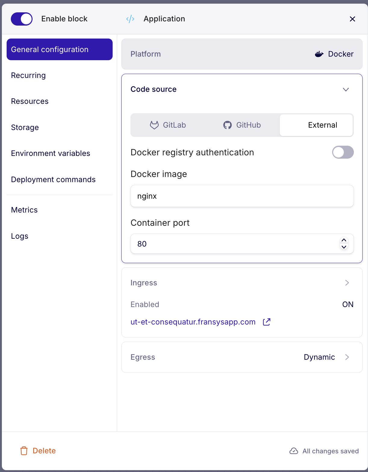 Bloc Docker — configuration complète après renseignement de l'image