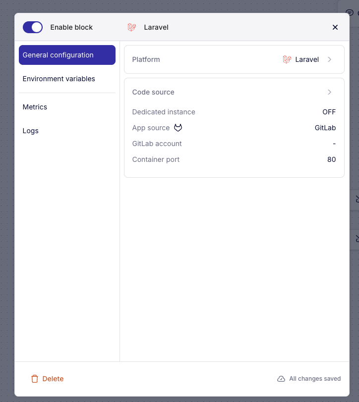 Bloc Laravel — configuration initiale