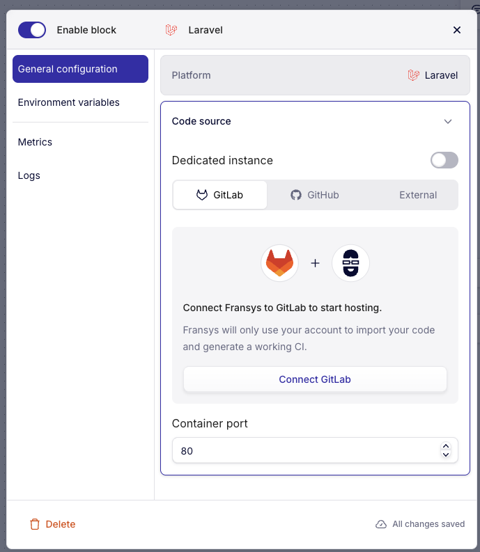 Bloc Laravel — connexion GitLab